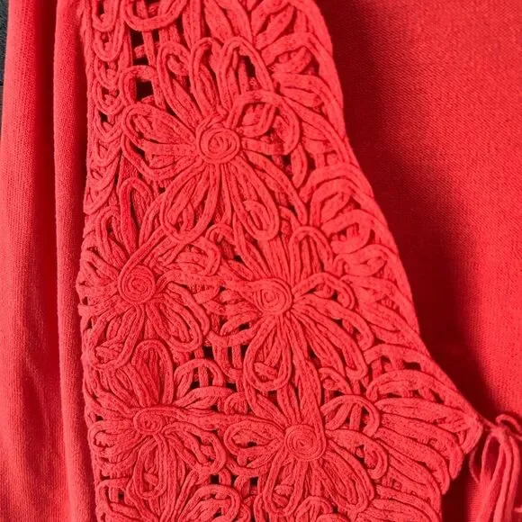 Joseph A Bright Orange Floral Tie Front Cardigan Sweater - Picture 7 of 10